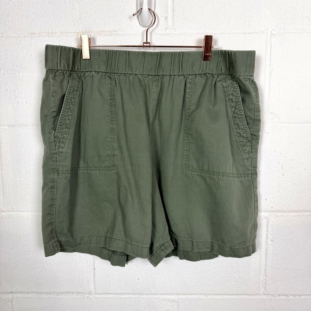Talbots Linen Blend Pull On Shorts Size XL Green Minimalist Euro Travel Capsule